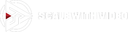 Scale With Video A stylized triangle logo with a red triangle inside, followed by the text 'SCALEWITHVIDEO' in uppercase white letters—a perfect symbol for business owners aiming to scale with video. Texas