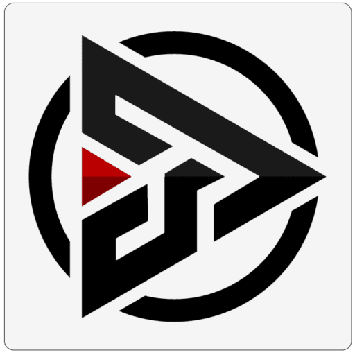 Scale With Video A stylized logo with black geometric shapes and a partial circle, featuring a red triangle at the center, perfect for business owners looking to scale with video. Texas